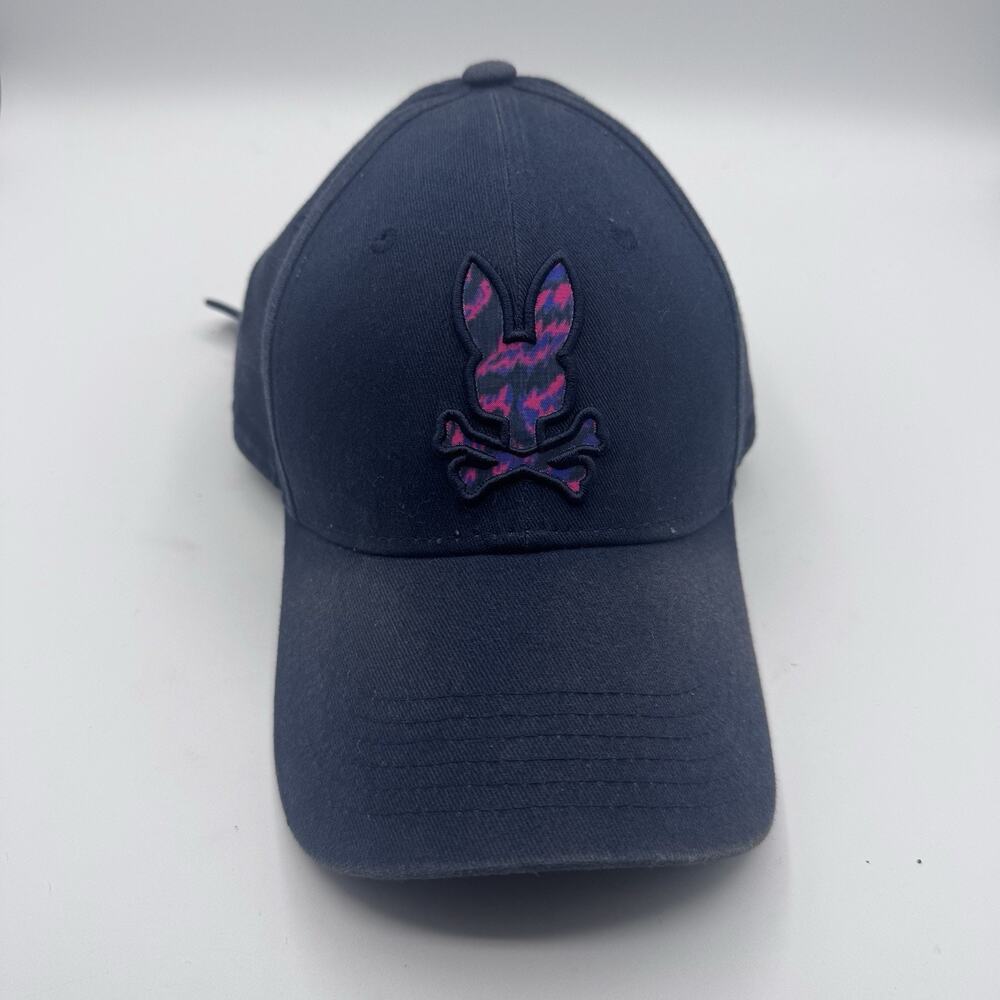 Psycho Bunny Men’s Navy Baseball Cap Camo Bunny Logo Adjustable O/S